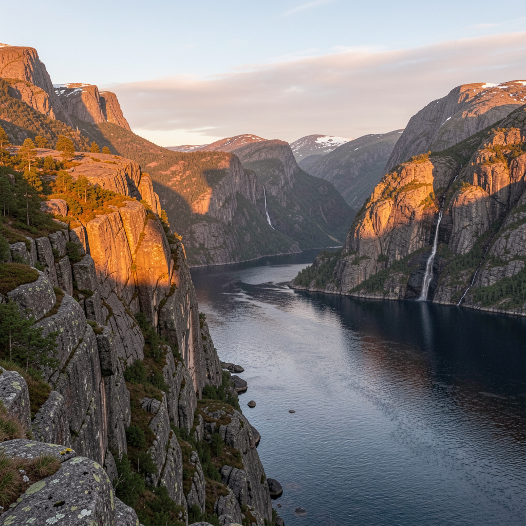 Norwegian fjord landscape with nature
